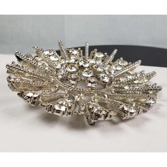 Vintage Large Sunburst Crystal Rhinestone 2.5" Silver Tone Brooch - Picture 13 of 16